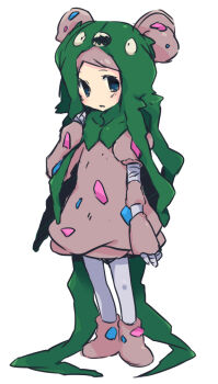 1girl blue_eyes blush brown_hair dasutodasu nakamura_sandayo nintendo pantyhose personification pokemon