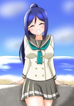 1girl absurdres blue_hair female_focus highres long_hair love_live! love_live!_sunshine!! marurumadoka matsuura_kanan purple_eyes