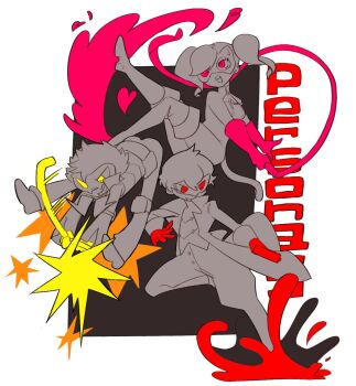 1boy 2girls amamiya_ren copyright_name full_body gloves grin gun handgun hashtag-only_commentary heart highres holding holding_gun holding_weapon holding_whip joker_(persona_5) long_hair long_sleeves mask multiple_girls open_mouth panther_(persona_5) persona persona_5 pink_eyes pink_gloves red_eyes red_gloves sakamoto_ryuuji sasibowol short_hair simple_background skull_(persona_5) smile spot_color takamaki_anne twintails weapon white_background yellow_eyes
