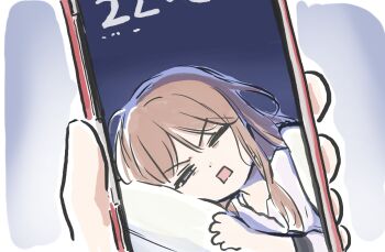 2girls bang_dream! bang_dream!_it&#039;s_mygo!!!!! blue_eyes brown_hair cellphone chihaya_anon commentary highres holding holding_phone long_hair lyy multiple_girls nagasaki_soyo one_eye_closed open_mouth phone sidelocks smartphone