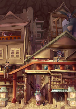 Rule 34 | 6+girls, architecture, bad id, bad pixiv id, cave, city, cityscape, east asian architecture, female focus, highres, horns, hoshiguma yuugi, kaenbyou rin, kaenbyou rin (cat), kisume, komeiji koishi, komeiji satori, kurodani yamame, mizuhashi parsee, multiple girls, reiuji utsuho, road, scenery, single horn, stoner08, stoner (artist), street, subterranean animism, touhou, vanishing point