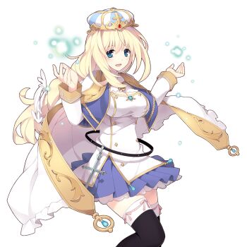 1girl aqua_eyes black_thighhighs blonde_hair blue_capelet blue_skirt braid breasts capelet dress hat large_breasts long_hair low-tied_long_hair single_braid sister_leia_(uchihime) skirt thighhighs uchi_no_hime-sama_ga_ichiban_kawaii white_dress white_hat