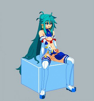 1boy androgynous animated animated_gif aqua_hair blue_eyes boots cross cube cum detached_sleeves earrings ejaculation erection goushu grey_background heavy_breathing jewelry loincloth long_hair lowres m.u.g.e.n male_focus masturbation mira_misciano navel no_panties open_mouth penis pixel_art pointy_ears simple_background sitting solo spread_legs tagme testicles thigh_boots thighhighs trap turtleneck very_long_hair