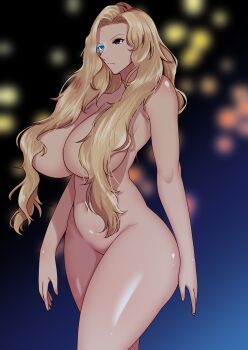 1girl alternate_eye_color armpit_crease arms_at_sides artist_request black_eyes blonde_hair breasts city_lights collarbone completely_nude convenient_censoring convenient_hair convenient_leg curtained_hair curvy exhibitionism expressionless eyelashes female_focus glowing glowing_eye groin hair_intakes hair_over_breasts highres large_breasts legs long_hair looking_afar navel neck night nude outdoors parted_bangs public_indecency public_nudity scene_reference shiny_skin sidelocks source_request standing stomach t-x terminator_(series) terminator_3:_rise_of_the_machines thick_thighs thighs walking wavy_hair wide_hips