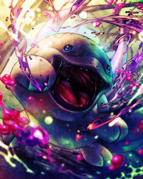 Rule 34 | 8686island, blue eyes, clodsire, commentary request, looking at viewer, nintendo, no humans, open mouth, poison, pokemon, pokemon (creature), pokemon focus, smile, solo, spines, variant set