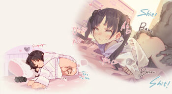 2boys 2girls age_difference ass ass_grab bed bed_sheet bent_over blush bottomless closed_mouth clothed_female_nude_male clothes_pull dark-skinned_male dark_skin doggystyle dreaming drooling english_text flat_chest heart hetero highres interracial licking_lips loli lying masturbation mini_person miniboy moaning muk_(monsieur) multiple_boys multiple_girls no_panties nude on_side pajamas pants pants_pull pillow profanity pussy_juice pussy_juice_drip pussy_juice_trail saliva school_uniform serafuku sex sex_from_behind sheet_grab shrinking sleep_molestation sleeping smile soft_vore tagme text_focus tongue tongue_out top-down_bottom-up torogao twintails unbirthing vaginal wet_dream