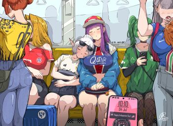 1other 6+girls adidas al-hilal_sfc american_flag ass bag bare_shoulders black_nails blonde_hair blunt_bangs blush borussia_dortmund breasts cellphone chelsea_fc choker closed_eyes collarbone contemporary denim double_bun elf eyewear_on_head fc_bayern_munchen fern_(sousou_no_frieren) fingernails fishnet_pantyhose fishnets fluminense_fc fourth_of_july frieren green_hair grey_hair hair_bun handbag hat holding inter_miami_cf jeans jersey jk_arts kanne_(sousou_no_frieren) large_breasts laufen_(sousou_no_frieren) lawine_(sousou_no_frieren) long_hair major_league_soccer medium_breasts medium_hair methode_(sousou_no_frieren) multiple_girls navel open_mouth orange_hair pants pantyhose paris_saint-germain parted_bangs phone pointy_ears pov purple_hair real_madrid se_palmeiras shirt short_hair shorts side_ponytail sitting sleeping sleeping_on_person small_breasts smartphone smile soccer_jersey sousou_no_frieren striped_clothes subway suitcase train_interior twintails ubel_(sousou_no_frieren) white_hair