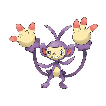 ambipom antenna_hair full_body gen_4_pokemon monkey multiple_tails nintendo official_art pokemon pokemon_(creature) pokemon_dppt pokemon_focus prehensile_tail simple_background smile solo standing sugimori_ken tail teeth third-party_source white_background
