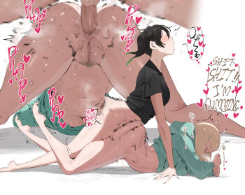 2girls anal ass black_hair black_shirt blonde_hair commentary english_commentary female_pubic_hair futa_with_female futanari green_hoodie highres hood hoodie love_live! love_live!_nijigasaki_high_school_idol_club mia_taylor multiple_girls multiple_views okpriko penis prone_bone pubic_hair pussy sex sex_from_behind shirt short_hair takasaki_yu top-down_bottom-up