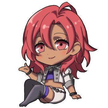 1girl absurdres blush boots chibi chibi_only dark-skinned_female dark_skin fire_emblem fire_emblem:_three_houses garreg_mach_monastery_uniform hapi_(fire_emblem) highres light_smile nekomoni nintendo red_eyes red_hair solo sticker thighs