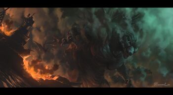 Rule 34 | battleship, cannon, claws, cloud, destruction, dinosaur, epic, fire, fog, giant, giant monster, godzilla, godzilla (series), godzilla minus one, highres, kaiju, military, military vehicle, monster, naval artillery, night, no humans, ocean, open mouth, sea monster, sharp teeth, ship, smoke, spikes, tail, teeth, toho, tongue, unreal ec, warship, water, watercraft, weapon