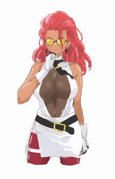 1girl breasts capcom crimson_viper female_focus genjimarup hair_slicked_back highres large_breasts red_hair side_slit solo street_fighter street_fighter_6 tinted_eyewear yellow-tinted_eyewear