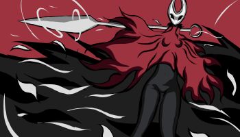 Rule 34 | 1girl, battle, black bodystocking, breasts, cloak, full body, highres, holding, hollow eyes, hollow knight, hollow knight: silksong, hornet (hollow knight), looking at viewer, nail (hollow knight), needle (hollow knight), pin (hollow knight), red cloak, solo, thighs, tool (hollow knight), wamiv14, weapon