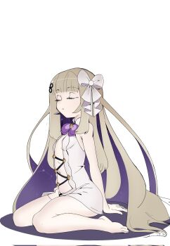 amanogawa_shiina bare_shoulders blonde_hair breasts closed_eyes feet hair_ornament hair_ribbon hairclip jushikuroni navel on_floor phase_connect purple_hair ribbon sitting small_breasts stomach tagme thighs toes