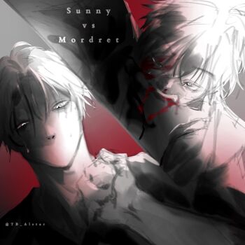 2boys bite_mark biting blood character_name clenched_hand clenched_teeth english_text fighting mordret_(shadow_slave) multiple_boys partially_colored punching shadow_slave short_hair star_lantern sunny_(shadow_slave) teeth