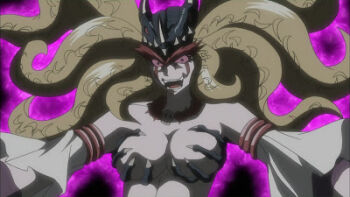 1girl anime_screenshot koutetsu_jeeg koutetsushin_jeeg lowres mature_female monster_girl official_art queen_himika_(koutetsu_jeeg) reference_sheet revealing_clothes smile solo_focus standing tentacle_hair