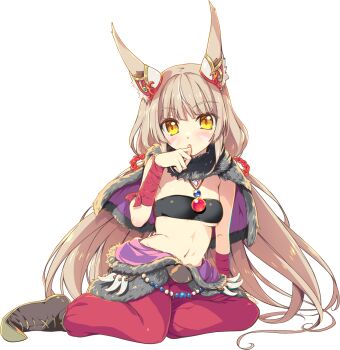 1girl animal_ear_fluff animal_ears black_tube_top breasts brown_hair cape cat_ears cat_girl cleavage commentary_request cosplay dragon_quest dragon_quest_iii full_body fur_cape highres holding long_hair looking_at_viewer monster_wrangler_(dq3) monster_wrangler_(dq3)_(cosplay) navel nia_(blade)_(xenoblade) nia_(xenoblade) pants red_pants simple_background small_breasts solo staff strapless tube_top watsuki_ayamo white_background xenoblade_chronicles_(series) xenoblade_chronicles_2 yellow_eyes