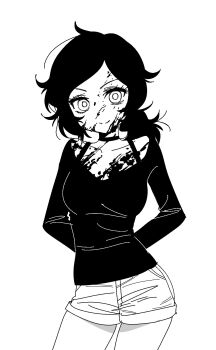 1girl arms_behind_back ashley_graves black_sweater blood blood_on_clothes blood_on_face bra_strap choker highres looking_at_viewer low_side_ponytail solo ssabdeog sweater the_coffin_of_andy_and_leyley