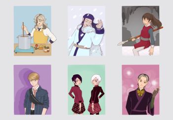 Rule 34 | 3boys, 4girls, apron, arven (pokemon), asirpa, balsa, best jeanist, black robe, blonde hair, blue background, blue eyes, boku no hero academia, bow, bowtie, brittany biskit, brown hair, carrot, cave interior, cedric (disney), closed eyes, cooking, cooking pot, denim, denim jacket, fanny pack, golden kamuy, green background, grey hair, hair over one eye, hand on own hip, headscarf, highres, holding, holding polearm, holding weapon, ingredients, jacket, littlest pet shop, littlest pet shop (2012), looking at viewer, looking back, lying, magic, matching hairstyle, matching outfits, multicolored hair, multiple boys, multiple girls, necktie, nintendo, on back, pink background, pokemon, pokemon sv, polearm, polo shirt, ponytail, potato, purple background, purple headscarf, red shirt, robe, school uniform, seirei no moribito, shirt, siblings, sisters, snow, sofia the first, sparkle background, spear, spice shaker, tikusmekus, tomato, twins, two-tone hair, weapon, white robe, white shirt, whittany biskit, yellow apron, yellow bow, yellow bowtie