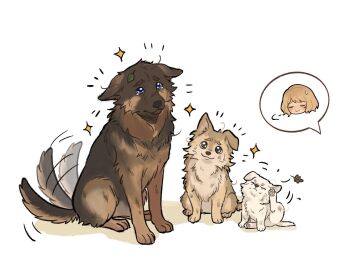animalization ashley_graham blonde_hair dirty dog emily_(resident_evil) grace_ashcroft leaf leaf_on_head leon_s._kennedy resident_evil resident_evil_requiem scratching_head sigh size_difference tail tail_wagging tearing_up veroq77