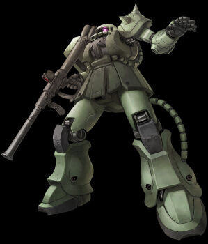 bazooka_(gundam) black_background commentary_request full_body gun gundam holding holding_gun holding_weapon itou_(onsoku_tassha) mecha mecha_focus mobile_suit mobile_suit_gundam no_humans robot science_fiction shoulder_spikes simple_background solo spikes weapon zaku_ii