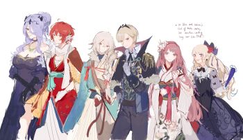 2boys 4girls alternate_costume bad_tag blonde_hair brinaanana camilla_(fire_emblem) elise_(fire_emblem) fire_emblem fire_emblem_fates grey_hair hair_bun hair_over_one_eye hinoka_(fire_emblem) leo_(fire_emblem_fates) multicolored_hair multiple_boys multiple_girls nintendo one_eye_covered pink_eyes pink_hair purple_eyes purple_hair red_eyes red_hair sakura_(fire_emblem) short_hair simple_background takumi_(fire_emblem) tiara two-tone_hair