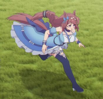 Rule 34 | 1girl, animal ears, animated, anime screenshot, between breasts, blue eyes, blue thighhighs, blush, boots, bouncing breasts, braid, braided bangs, breasts, brown hair, cleavage, detached sleeves, horse ears, horse girl, large breasts, long hair, outdoors, running, strap between breasts, super creek (murmuring stream) (umamusume), super creek (umamusume), tagme, thigh boots, thighhighs, thighs, umamusume, umamusume: cinderella gray, video