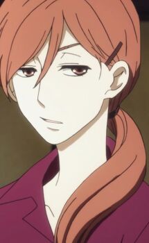 1girl angry brown_eyes hair_tied_back konatsu_(shouwa_genroku_rakugo_shinjuu) red_hair red_shirt shirt shouwa_genroku_rakugo_shinjuu