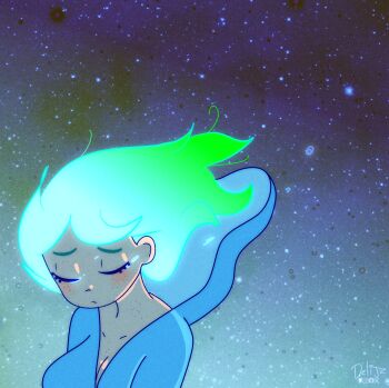 1girl artist_name closed_eyes closed_mouth commentary delijz deviantart_logo english_commentary facebook_logo glowing glowing_hair highres instagram_logo original solo star_(sky) tears twitter_x_logo watermark