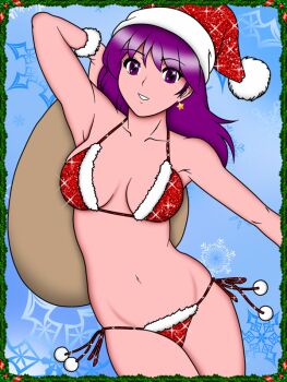 asamiya_athena bikini christmas hair_ornament hat idol psycho_soldier purple_eyes purple_hair red_bikini santa_hat snk star_(symbol) star_hair_ornament swimsuit the_king_of_fighters