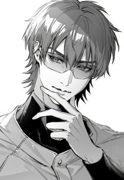 Rule 34 | 1boy, ace of diamond, baseball jersey, baseball uniform, closed mouth, commentary request, compression shirt, fingernails, goggles, hair between eyes, jersey, looking to the side, male focus, miyuki kazuya, portrait, renorenoko, short hair, simple background, solo, sportswear, white background