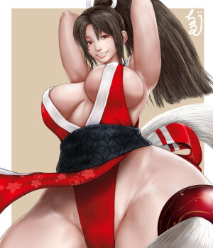 breasts fatal_fury huge_breasts long_hair shiranui_mai smile