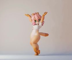 1girl 3d animal_ears animated blender_(medium) crop_top dancing driverbunny37 furry furry_female green_eyes jiggle music panties pink_hair solo sound volume_warning tail underwear video white_panties
