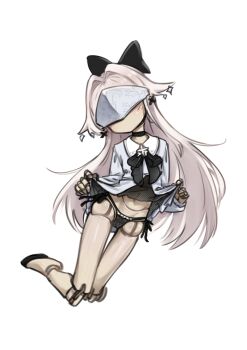1girl absurdres astrae_oratio black_bow black_bowtie black_choker black_panties bow bowtie choker commentary covered_eyes doll_(astrae_oratio) doll_joints dress eye_mask facing_viewer full_body hair_bow hair_intakes highres joints lifting_own_clothes long_hair lucusvillson mask no_humans panties simple_background sketch underwear white_background white_dress white_hair