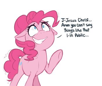 1girl english_text higgly meme pinkie_pie scared sweat talking