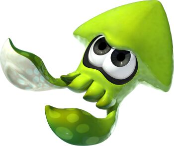 3d animal_focus artist_request black_eyes full_body green_theme highres inkling inkling_(swim_form) looking_up nintendo no_humans official_art simple_background splatoon_(series) squid suction_cups tentacles third-party_source transparent_background