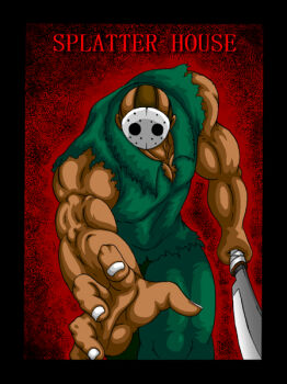 Rule 34 | 1boy, bald, copyright name, image sample, male focus, mask, muscular, namco, pixiv sample, resized, rick (splatterhouse), rick taylor, solo, splatterhouse, torn clothes, weapon