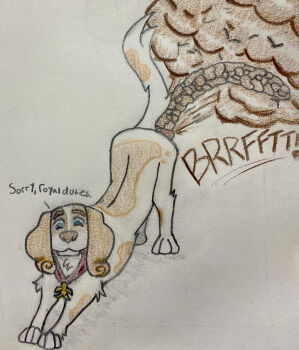 augustin_prosper_de_belfort_(belfort_and_lupin) belfort_and_lupin commentary defecating dog duncbone english_commentary fart gas highres poop scat spaniel