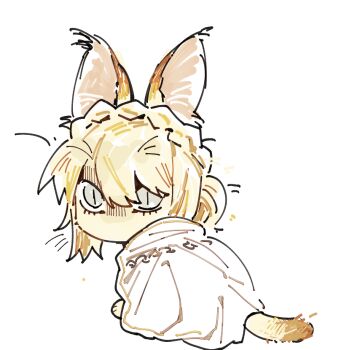 1girl animal animalization anse1289567 blonde_hair braid brown_fur cape cat clothed_animal crown_braid elden_ring elden_ring:_shadow_of_the_erdtree looking_at_viewer needle_knight_leda simple_background slit_pupils solo white_background white_cape