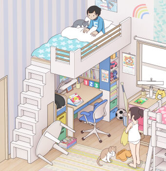 1boy 1girl absurdly_detailed_composition animal ball barefoot baseball_bat bed bedroom black_hair blanket blue_shirt book bunk_bed calendar camisole cat chair clock desk door flat_chest heart jibanyan kiyo_(kyokyo1220) lingerie loaded_interior loli long_hair long_sleeves looking_up multiple_girls office_chair orange_pants original pajamas panties pants pillow ponytail rug shirt short_hair shota soccer_uniform sportswear standing star_(symbol) swivel_chair toy toy_car toy_robot uncensored underwear undressing white_camisole white_panties yellow_shirt youkai_watch