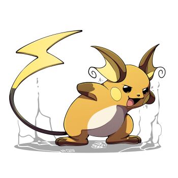full_body gen_1_pokemon looking_at_viewer mistray-art nintendo no_humans numbered open_mouth pokemon pokemon_(creature) raichu signature simple_background solo tail white_background