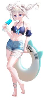 absurdres barefoot bbshrimp detached_sleeves food goddess_of_victory:_nikke highres inflatable_toy n102_(nikke) popsicle swimsuit