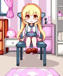 1girl animated blonde_hair blush bow bow_panties chair chest_of_drawers cleft_of_venus curtains female_ejaculation female_focus female_masturbation female_orgasm fingering full_body hinainf indoors loli long_hair lowres masturbation on_chair one_eye_closed open_mouth orgasm original panties panties_around_leg peeing pink_chair pixel_art pussy shoe_soles shoes sitting smile socks solo spread_legs spread_pussy striped uncensored underwear undressing vertical_stripes video window x_mouth