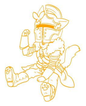 1boy animal_ears armor bearer_of_the_curse breastplate bug butterfly cat_boy cat_ears cat_tail commentary_request dark_souls_(series) dark_souls_ii full_body fur_collar helm helmet insect kemonomimi_mode lineart male_focus monochrome orange_theme pants paw_pose paw_print_soles shirt simple_background solo suou_yuuchi tail