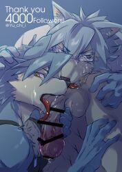 3boys anilingus animal_ears anus ass bad_id bad_pixiv_id bara biceps black_tank_top censored dog_boy dog_ears english_text erection faceless faceless_male father_and_son fellatio furry furry_male glasses grey_fur grey_hair group_sex hand_on_another&#039;s_head hazuki_yu-chi incest kouya_aotsuki licking looking_at_viewer male_focus mitsuhisa_aotsuki morenatsu multiple_boys muscular muscular_male open_mouth oral penis precum shirt simulated_facial spread_ass tank_top testicles threesome tongue tongue_out twitter_username white_shirt yaoi yellow_eyes