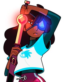 1girl black_hair connie_maheswaran dark-skinned_female dark_skin discount-supervillain eyepatch gem glowing indian long_hair ruby_(steven_universe) sapphire_(steven_universe) solo sonic_(series) sonic_the_hedgehog steven_universe toon_(style) very_dark_skin