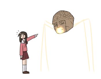 Rule 34 | 1girl, :d, azumanga daioh's school uniform, azumanga daiou, brown hair, brown shoes, commentary, english commentary, farhan melukis, kasuga ayumu, kneehighs, malicious face (ultrakill), notice lines, open mouth, pink serafuku, pink shirt, pink skirt, pointing, pointing at another, powering up, sailor collar, school uniform, serafuku, shirt, shoes, simple background, skirt, smile, socks, white background, white sailor collar, white socks
