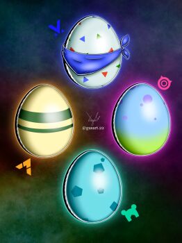 Rule 34 | angoramon, artist name, circle, digimon, digimon ghost game, digitama, egg, espimon, gammamon, glowing, gusart, hexagon, highres, jellymon, no humans, original, scar, signature, triangle