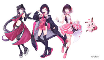 3girls :d asymmetrical_footwear asymmetrical_legwear azki_(1st_costume)_(hololive) azki_(2nd_costume)_(hololive) azki_(3rd_costume)_(hololive) azki_(hololive) bagel bikini black_bikini black_boots black_bra black_coat black_dress black_gloves black_hair black_panties black_pants black_shoes black_socks blunt_bangs bob_cut boots bow bra breasts clothing_cutout coat colored_inner_hair colored_shoe_soles commentary commentary_request copyright_name detached_collar detached_sleeves double_bun dress elbow_gloves english_commentary facial_mark frilled_wrist_cuffs frills full_body gloves gradient_hair gradient_legwear hair_bun hand_up highleg highleg_panties highres hololive idol idol_clothes inverted_bob knee_boots kneehighs long_coat long_hair looking_at_viewer low_twintails medium_breasts medium_hair mixed-language_commentary mole mole_under_eye multi-strapped_bikini_bottom multicolored_dress multicolored_hair multiple_girls muto_(n0sug4r) navel neck_ribbon off_shoulder official_alternate_costume official_alternate_hairstyle official_art open_mouth panties pants panty_straps pink_dress pink_hair pink_ribbon pink_sash pink_shoes pink_socks pioneer_(azki) platform_boots purple_eyes purple_hair red_dress red_sleeves ribbon sash see-through_clothes see-through_dress shoes short_dress short_hair side_up_bun simple_background single_detached_sleeve single_knee_boot single_kneehigh single_sock single_thigh_boot skirt_hold sleeveless sleeveless_dress small_breasts smile sneakers socks stomach strapless strapless_bra swimsuit thigh_boots thigh_cutout twintails underwear uneven_footwear uneven_legwear v very_long_hair virtual_youtuber waist_bow white_background white_dress wrist_cuffs