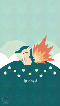 closed_mouth cyndaquil fire flower flower_on_head gen_2_pokemon highres holding holding_flower meme_(sleepsheep) nintendo no_humans pokemon pokemon_(creature) pokemon_focus sitting solo star_(symbol)